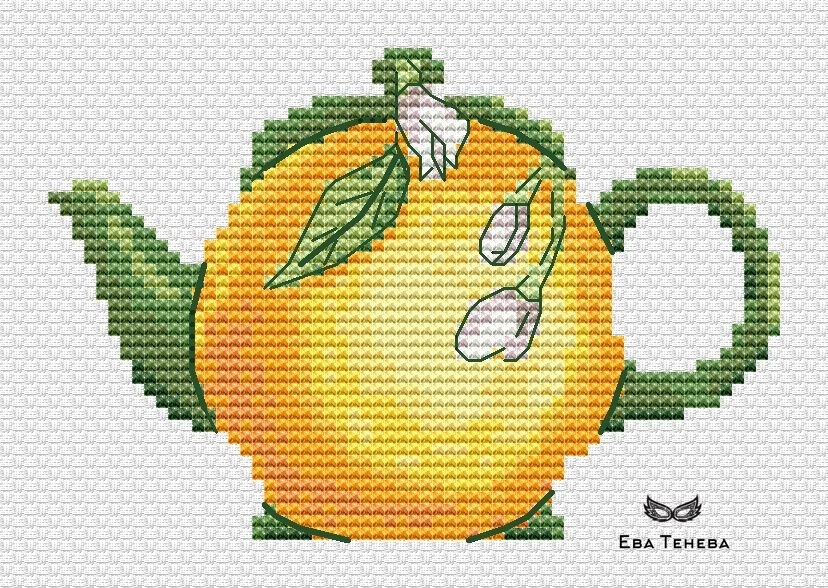 Citrus Tea Set Cross Stitch Pattern фото 2