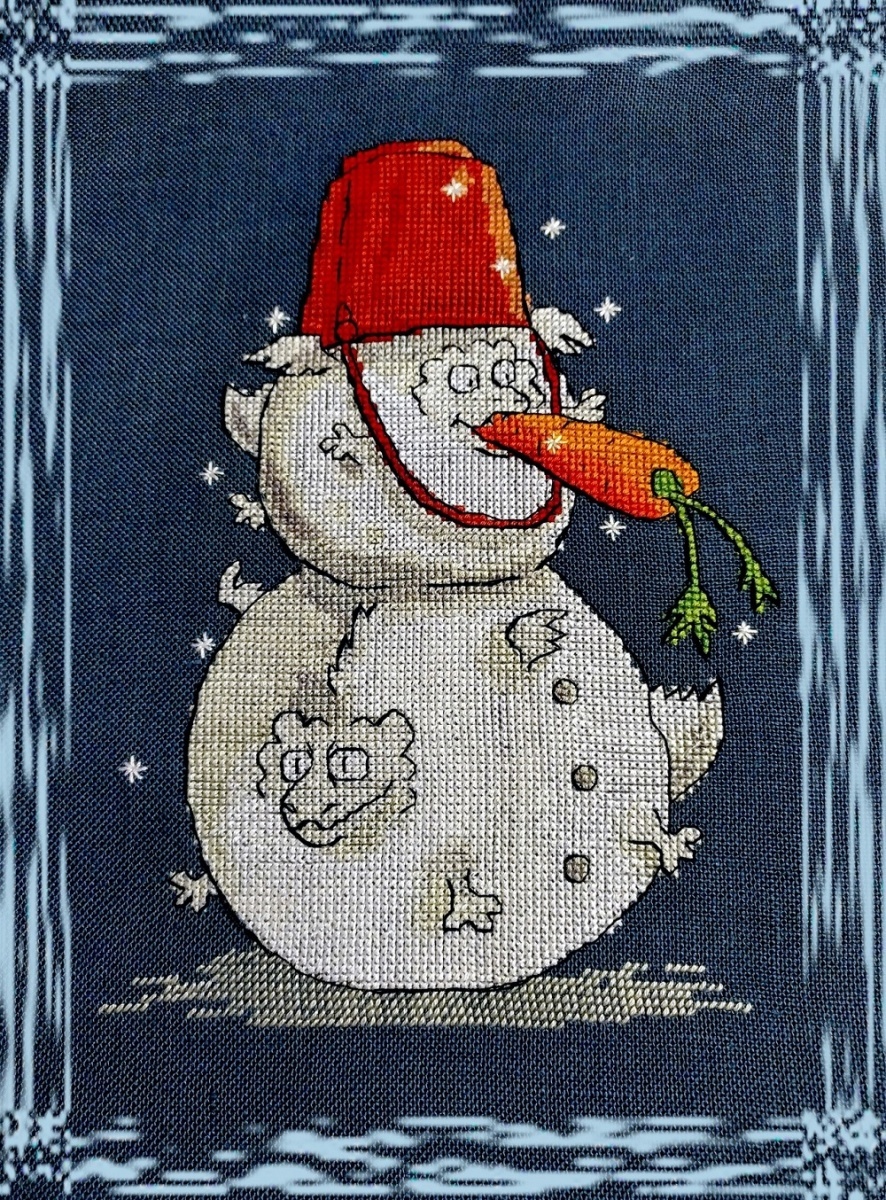 Snowman with Red Bucket Cross Stitch Pattern фото 2