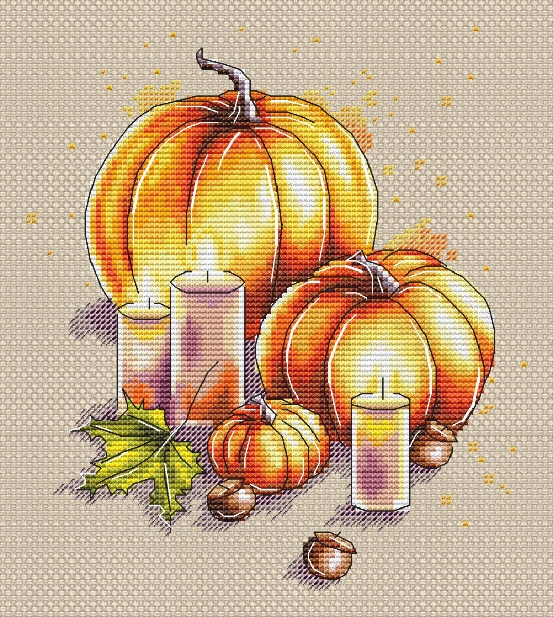 Pumpkins and Candles Cross Stitch Pattern фото 1