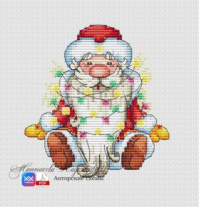Santa Claus with a Garland Cross Stitch Pattern фото 1