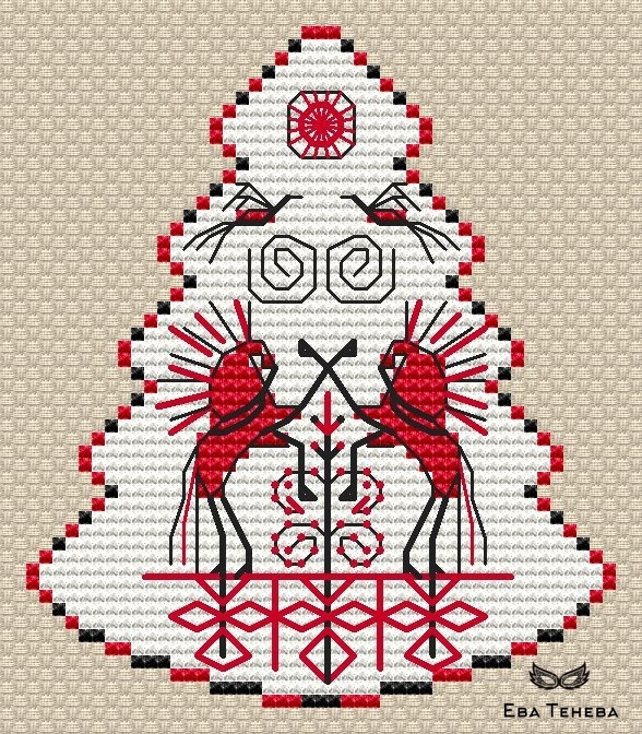Christmas Tree. Mezen Painting Cross Stitch Chart фото 1