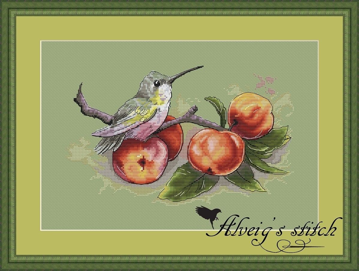 Apple Hummingbird Cross Stitch Pattern фото 1