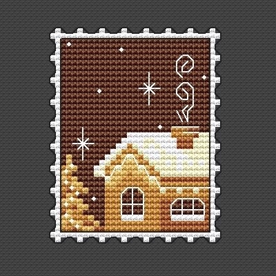 Postage Stamp. Gingerbread House Cross Stitch Pattern фото 3