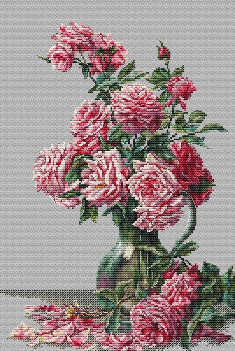 Vase of Pink Roses Cross Stitch Pattern фото 3