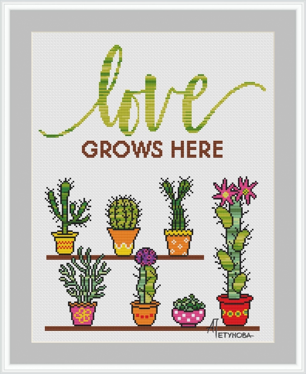 Cacti. Love Grows Here Cross Stitch Pattern фото 2