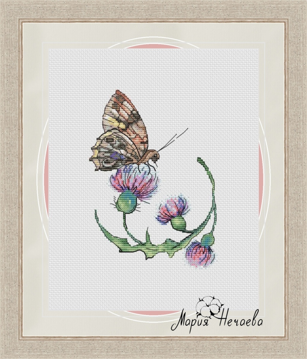 Butterfly and Thistle Cross Stitch Pattern фото 1