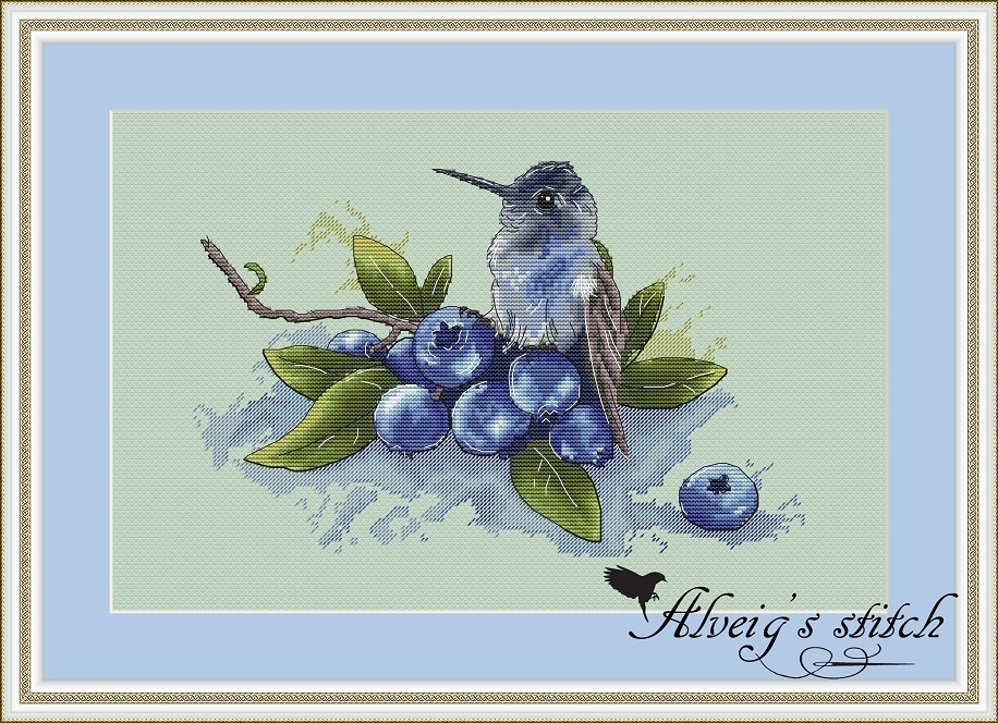 Blueberry Hummingbird Cross Stitch Pattern фото 1