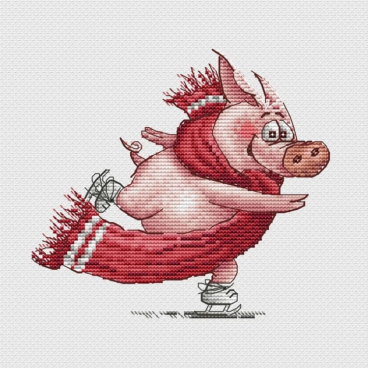 Pig on Skates Cross Stitch Pattern фото 1