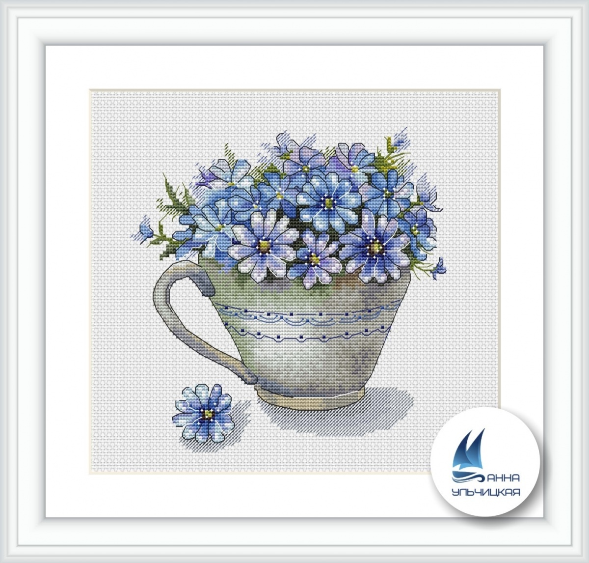 Cup with Flowers Cross Stitch Pattern фото 1
