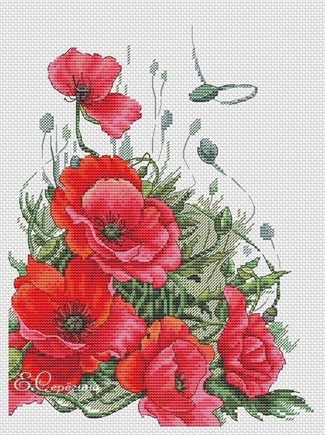 Lush Poppies Cross Stitch Pattern фото 1