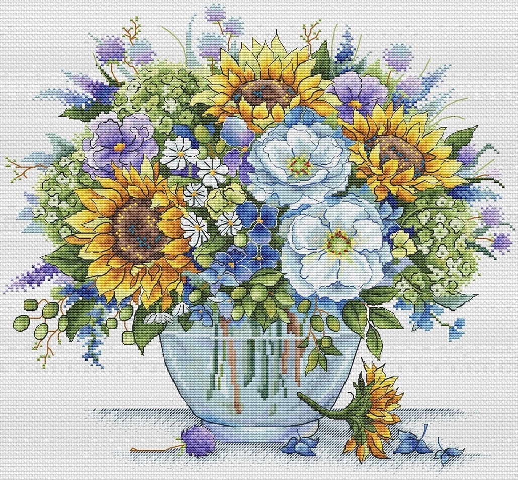 Bouquet with Sunflowers Cross Stitch Pattern фото 1