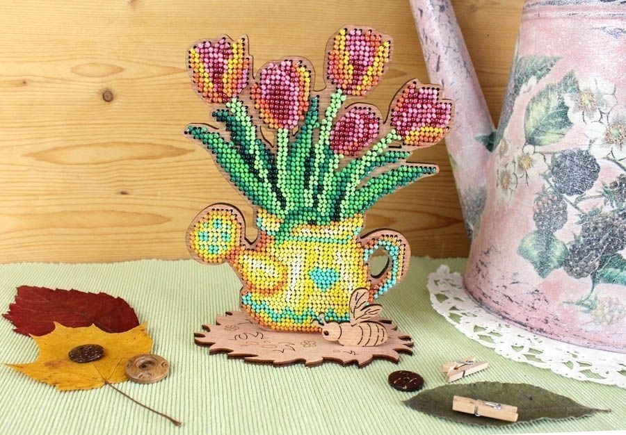Watering Can with Tulips Bead Embroidery Kit фото 2