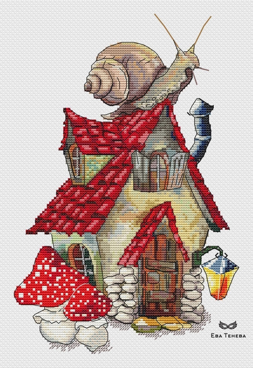 House with Snail Cross Stitch Pattern фото 1
