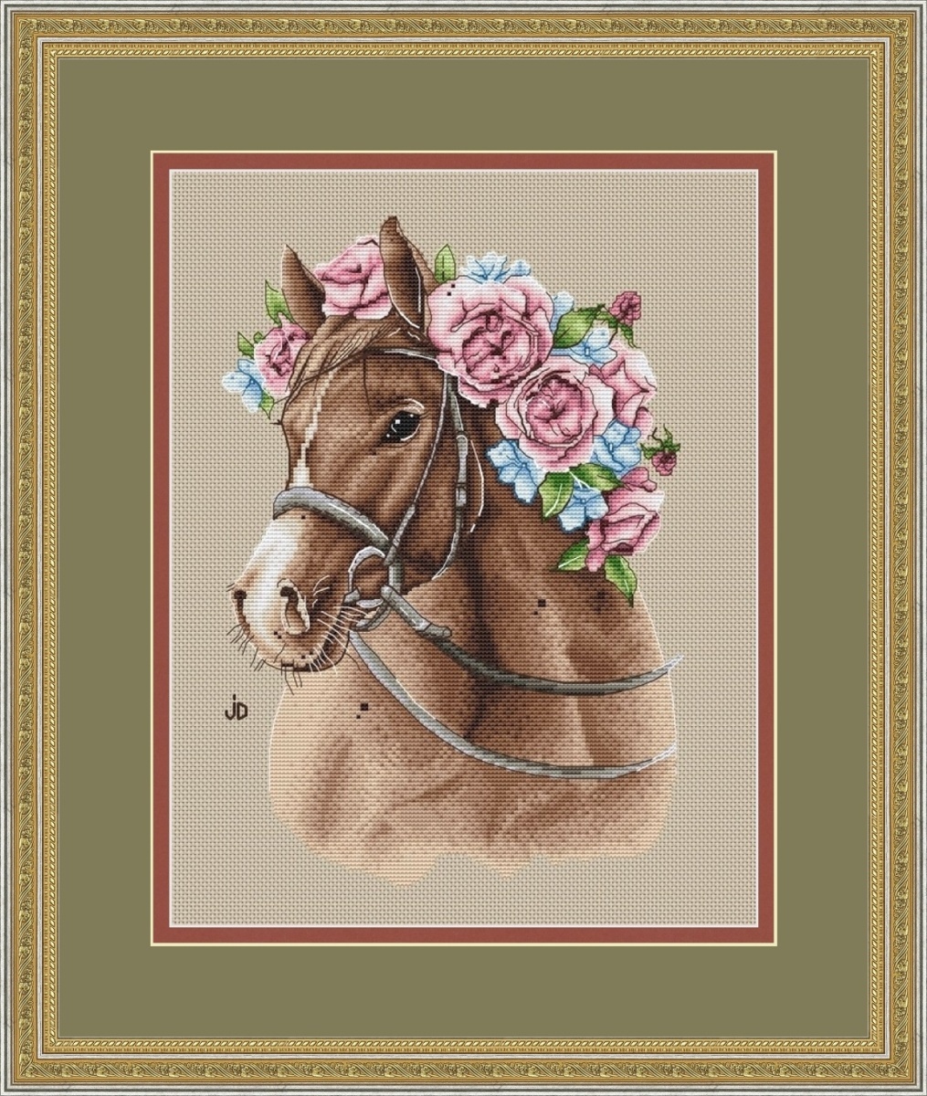 Horse in Flowers Cross Stitch Pattern фото 1