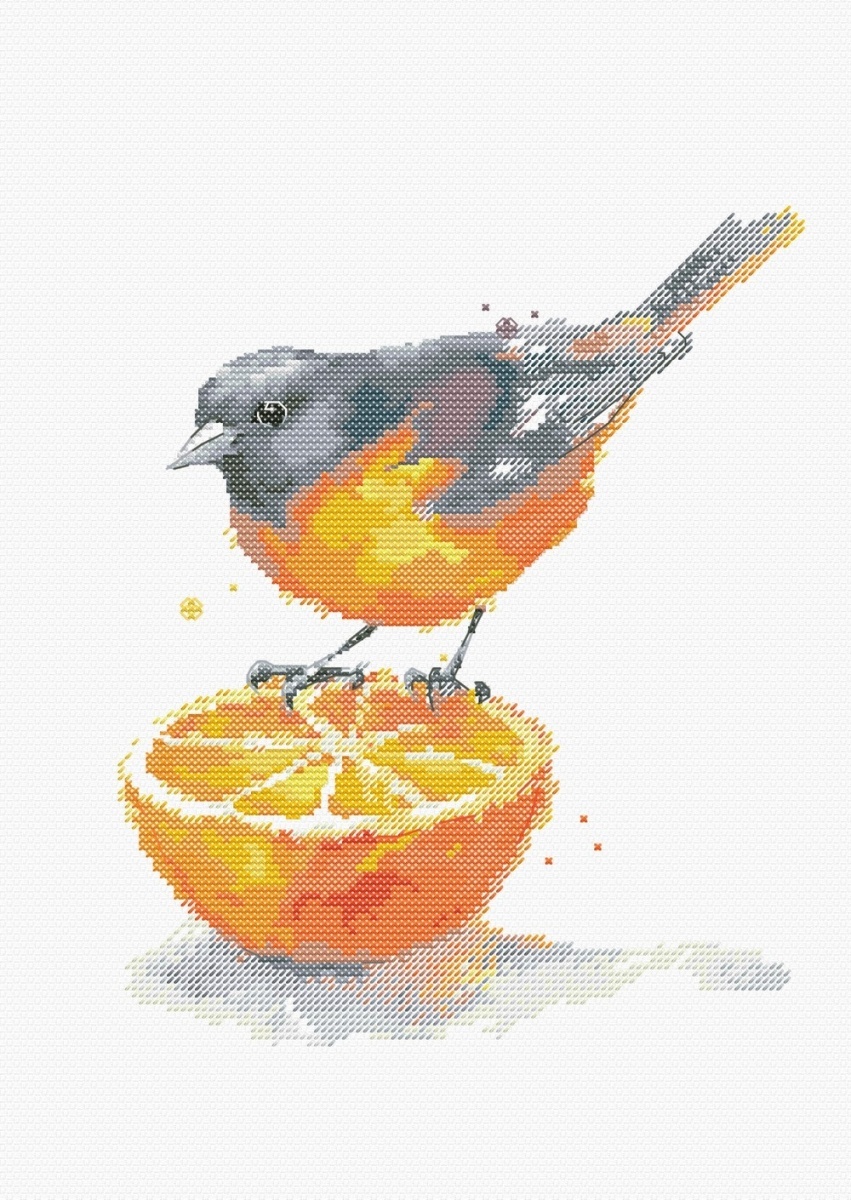 Bird and Orange Cross Stitch Pattern фото 1