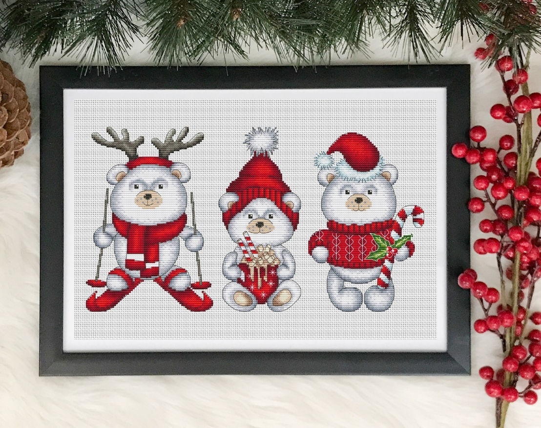 Christmas Polar Bears Cross Stitch Pattern фото 1