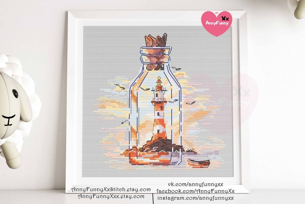Autumn Lighthouse in a Bottle Cross Stitch Pattern фото 5