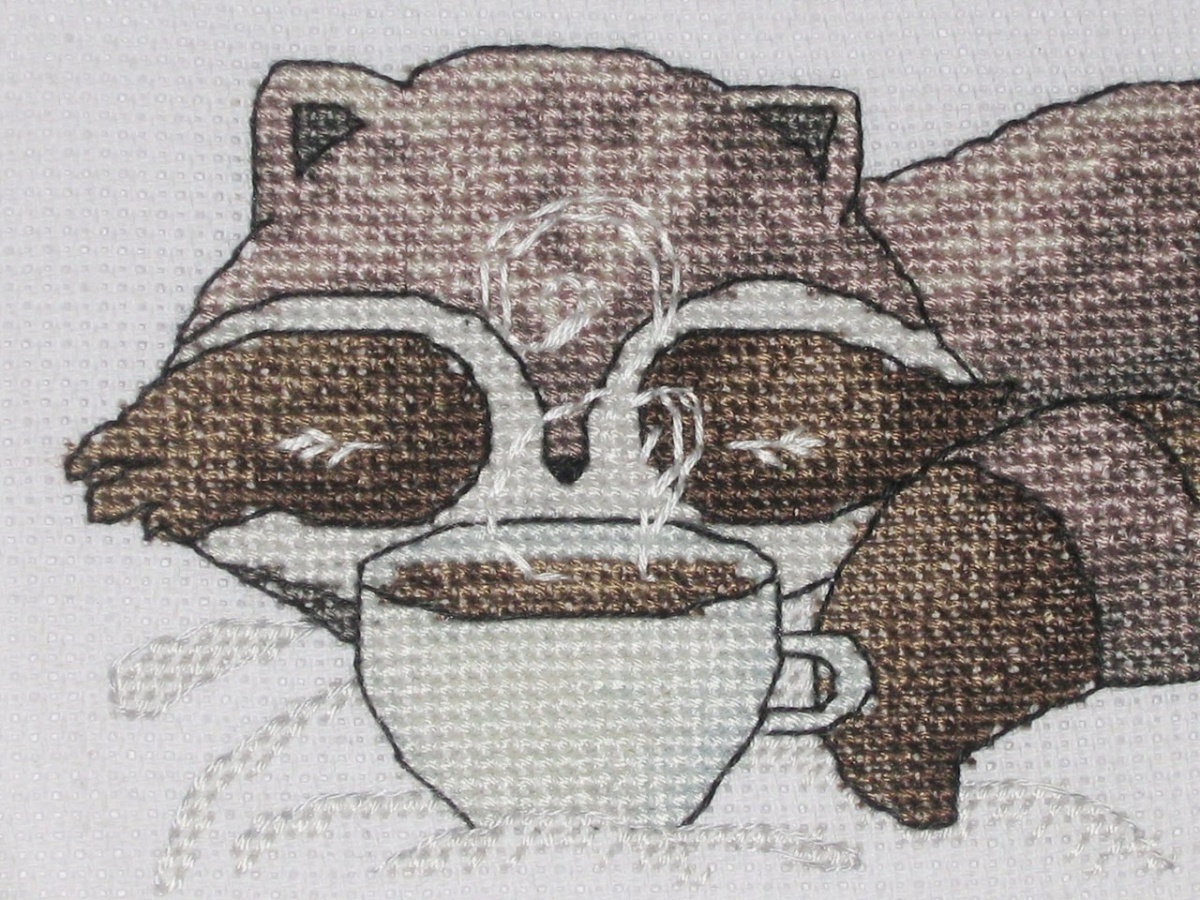 Little Raccoon with Coffee Cross Stitch Pattern фото 5