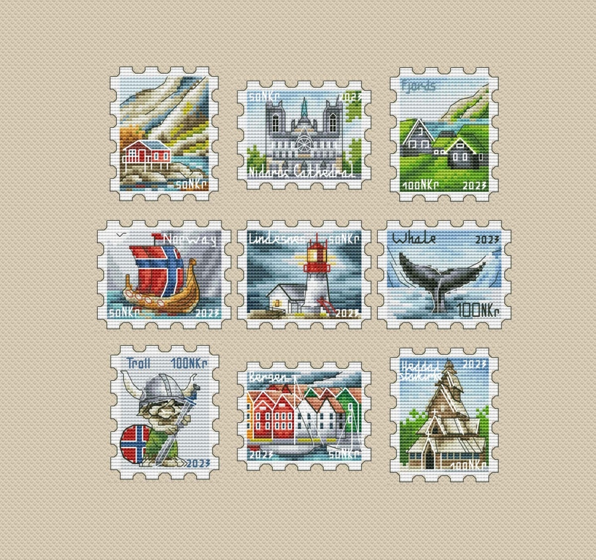 Norway Postage Stamps Cross Stitch Pattern фото 1