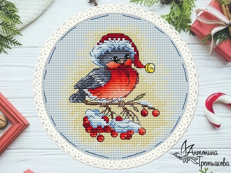 New Year's Birds. Bullfinch Cross Stitch Pattern фото 1