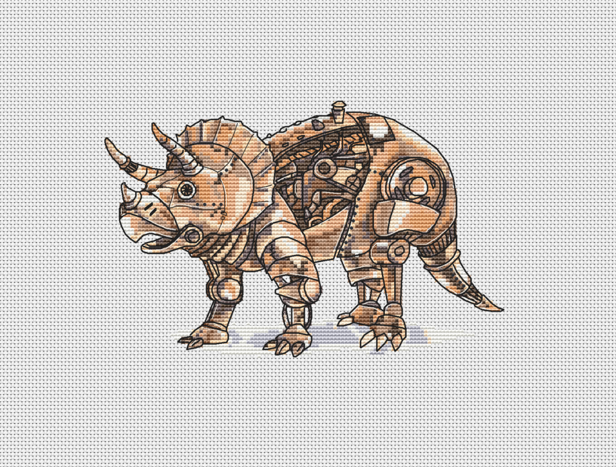 Steampunk Triceratops Cross Stitch Pattern фото 1