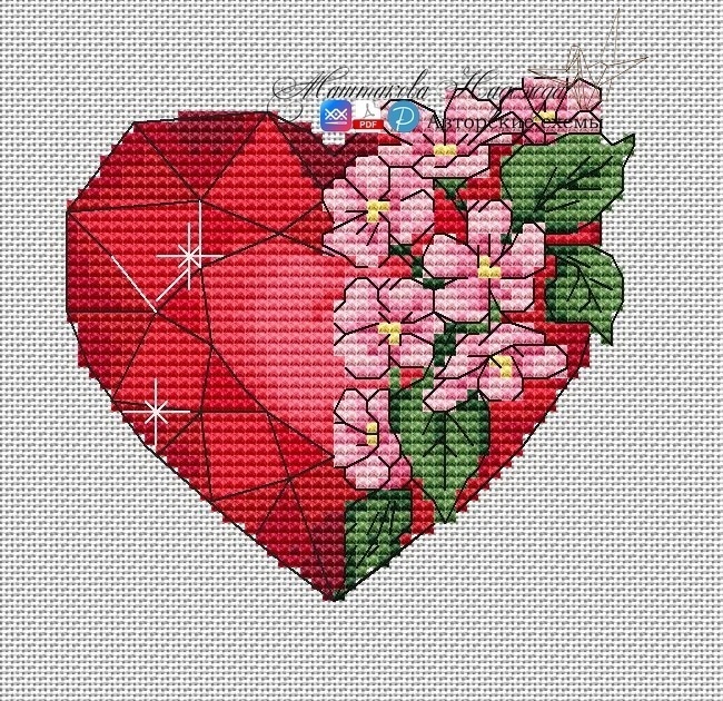 Heart Ruby Cross Stitch Pattern фото 1