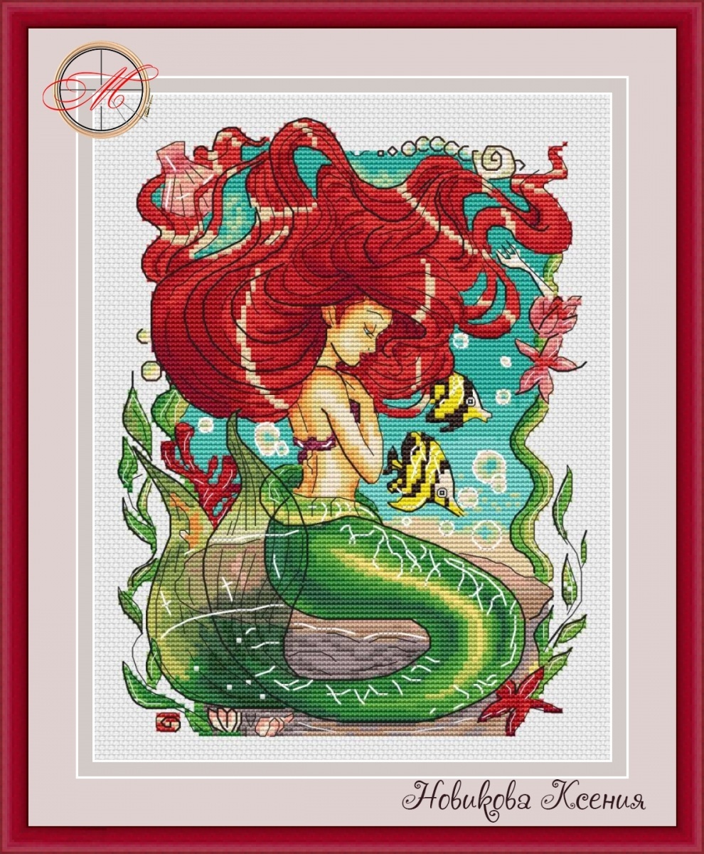 Redhead Mermaid Cross Stitch Pattern фото 1