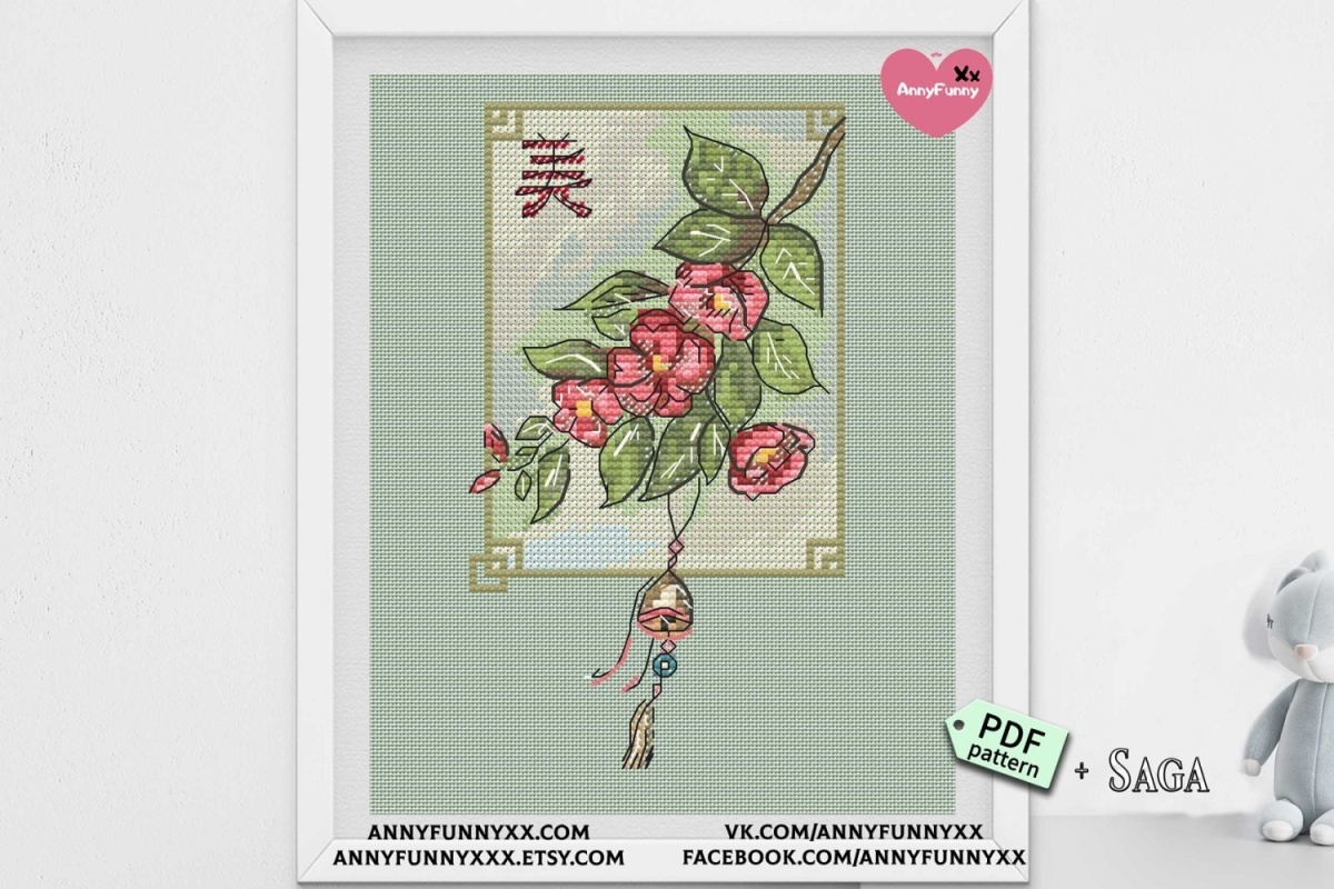 Flowers of the East. Japanese Quince Cross Stitch Pattern фото 2
