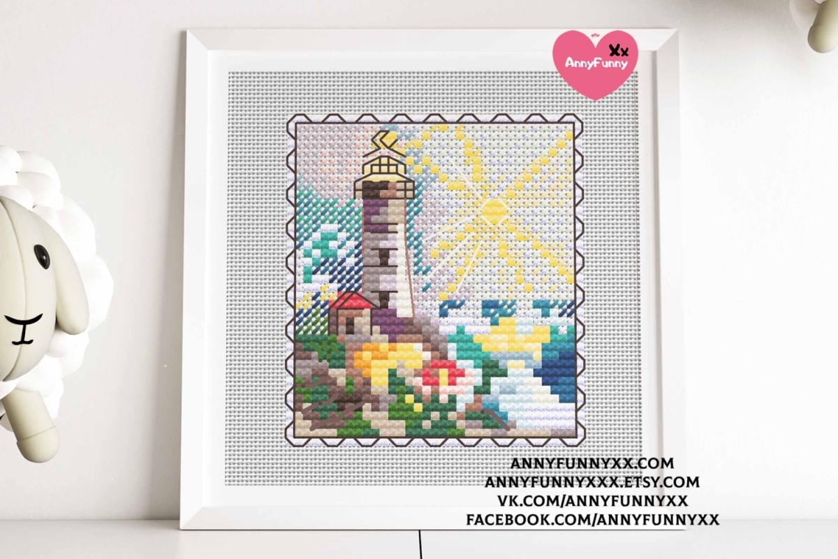 Lighthouse Postage Stamp. Mini Stamp Series Cross Stitch Pattern фото 4