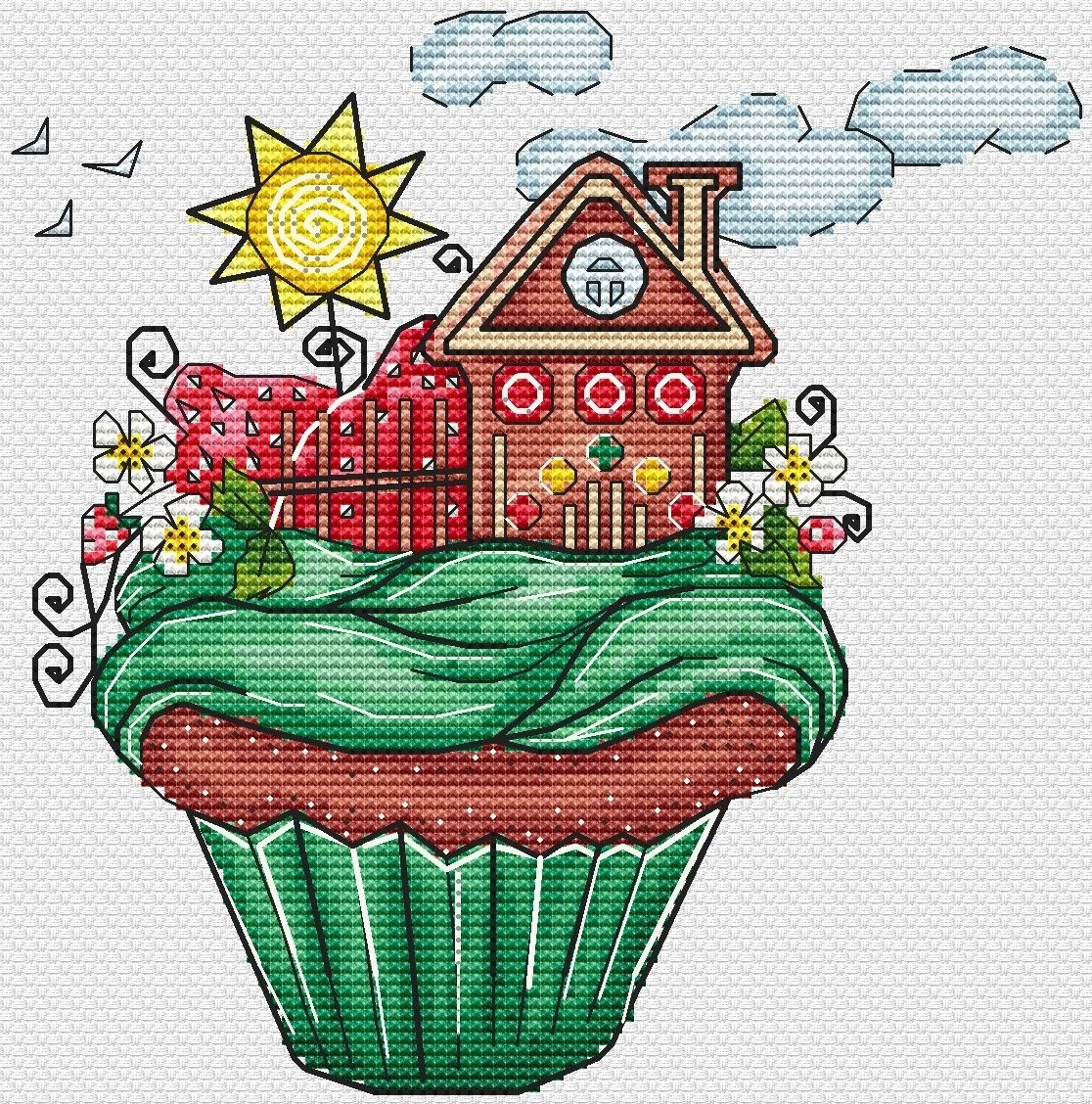 Strawberry Cupcake Cross Stitch Pattern фото 1