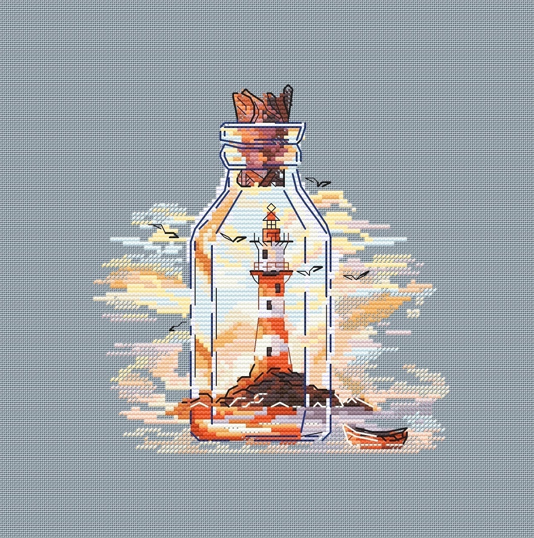 Autumn Lighthouse in a Bottle Cross Stitch Pattern фото 4