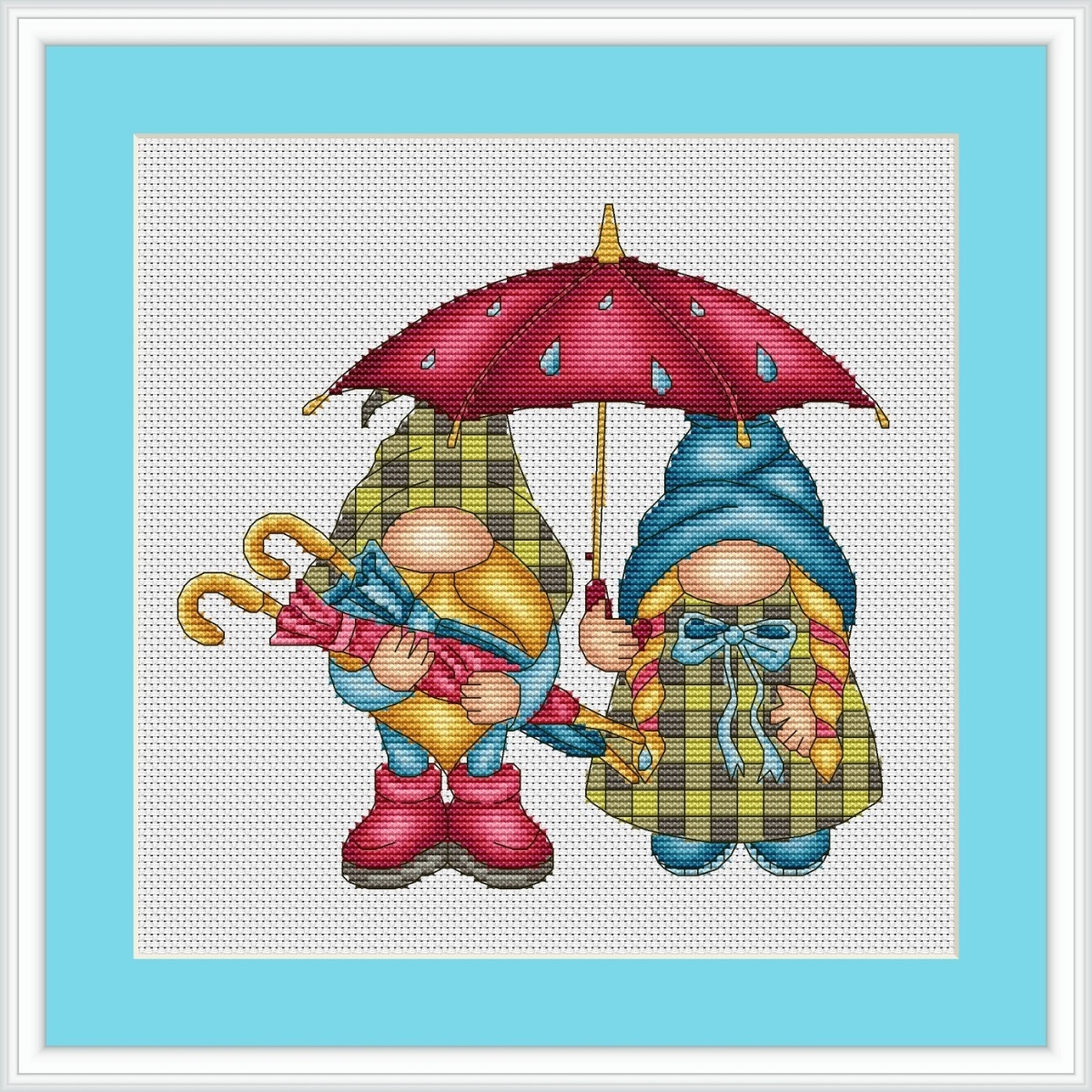 Rainy Gnomes Cross Stitch Pattern фото 1
