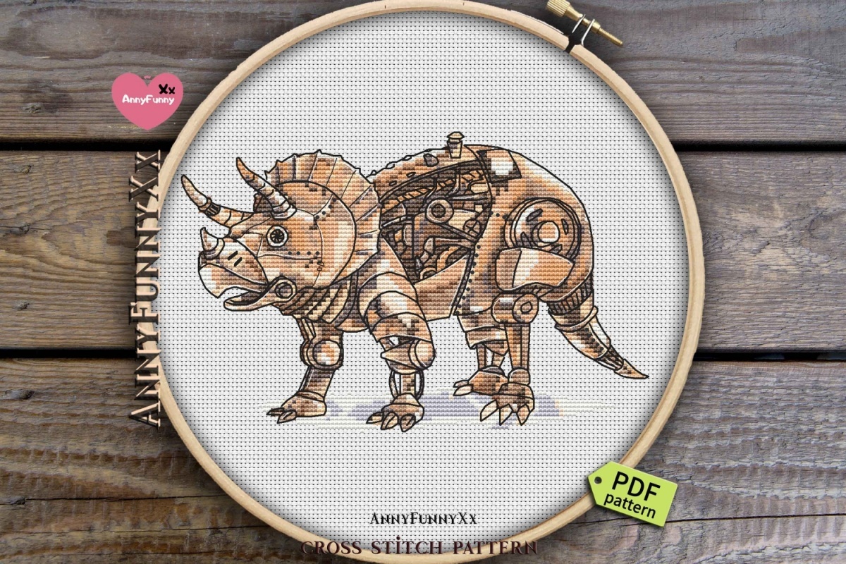 Steampunk Triceratops Cross Stitch Pattern фото 10