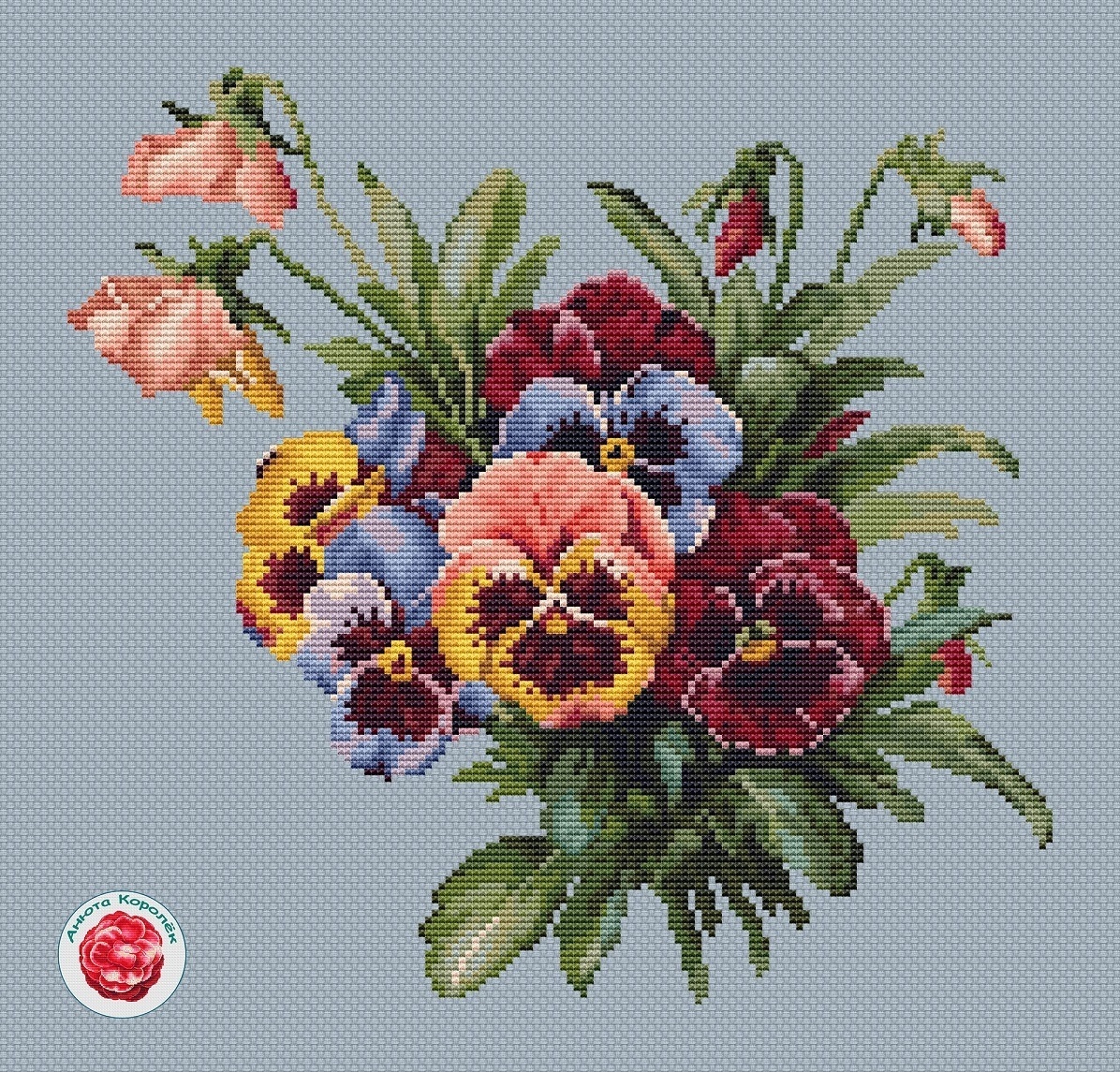 Bouquet of Pansies Cross Stitch Chart фото 2