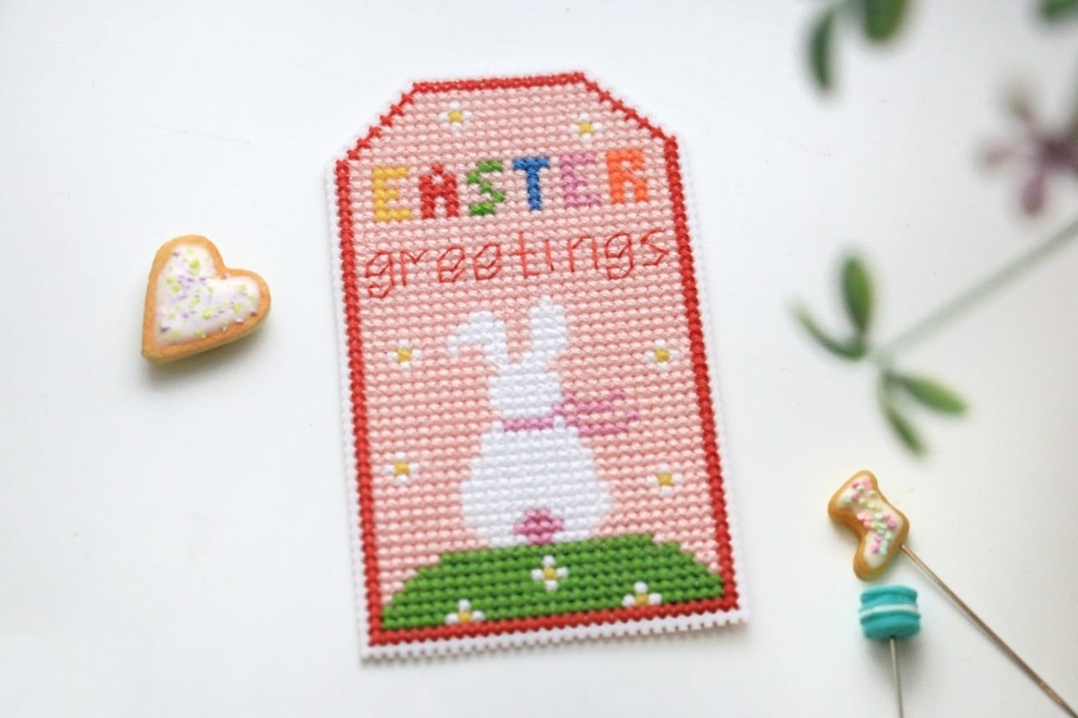 Easter Tag Rabbit Cross Stitch Pattern фото 1