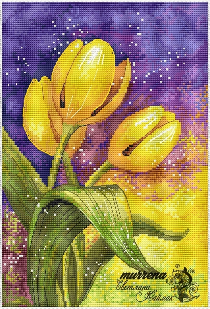 Yellow Tulips Cross Stitch Chart фото 1
