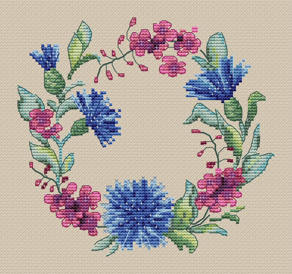 Wreath of Cornflowers Cross Stitch Pattern фото 1