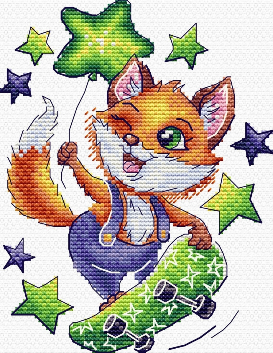 Little Fox Skateboarder Cross Stitch Kit фото 1