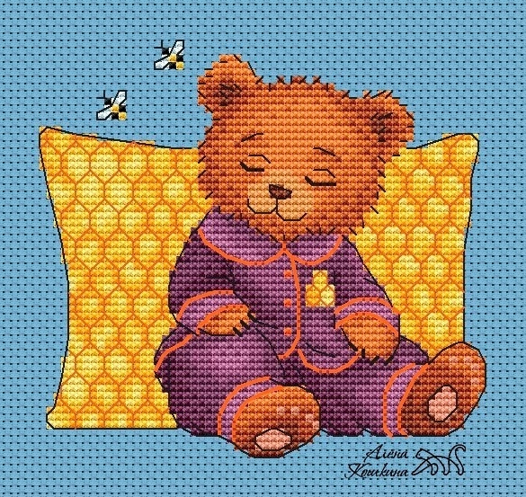 Sleeping Bear Cub Cross Stitch Pattern фото 1
