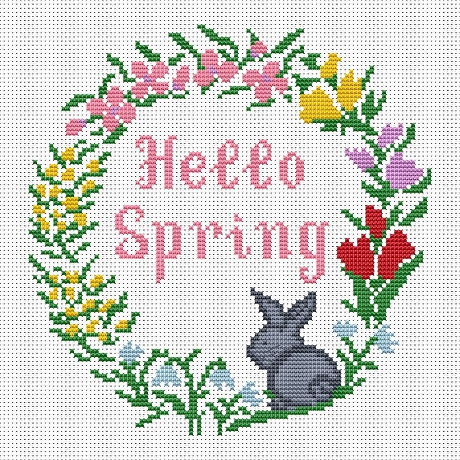 Hello Spring Wreath Cross Stitch Pattern фото 1
