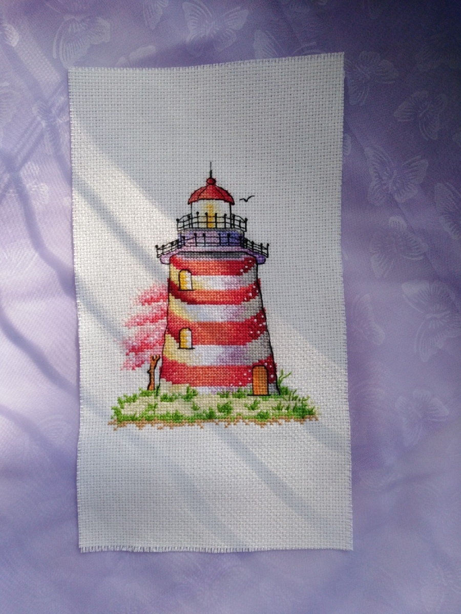 Lighthouse and Pink Tree Cross Stitch Pattern фото 4