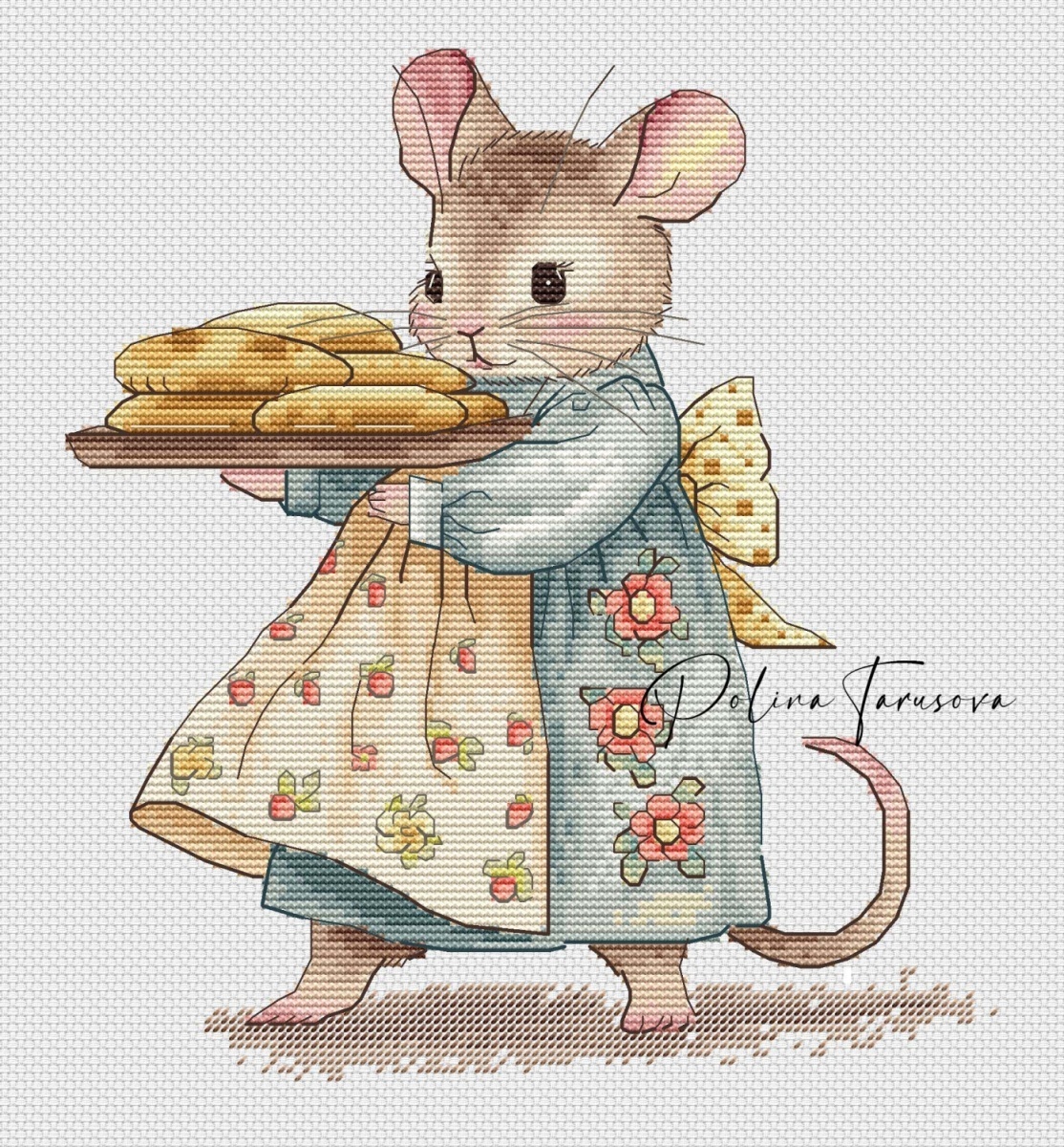 Vintage Mouse with Pies Cross Stitch Pattern фото 1