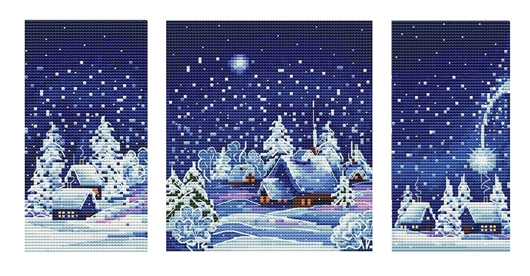 Frosty Night. Triptych Cross Stitch Pattern фото 1