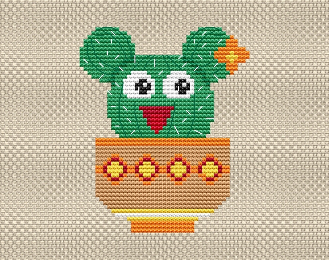 Happy Cactus Cross Stitch Pattern фото 1