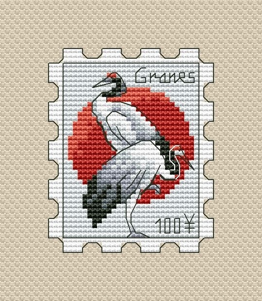Cranes Postage Stamp Cross Stitch Pattern фото 1