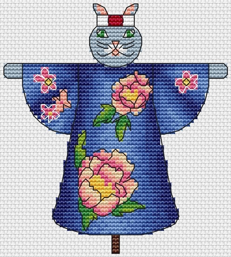 Japanese Cat Cross Stitch Pattern фото 1