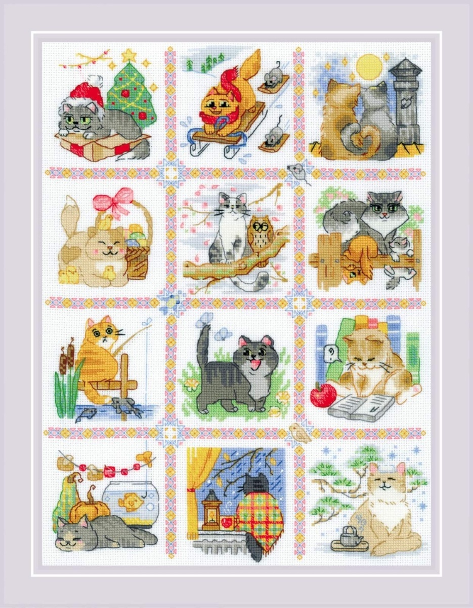 Cat Calendar Cross Stitch Kit фото 1