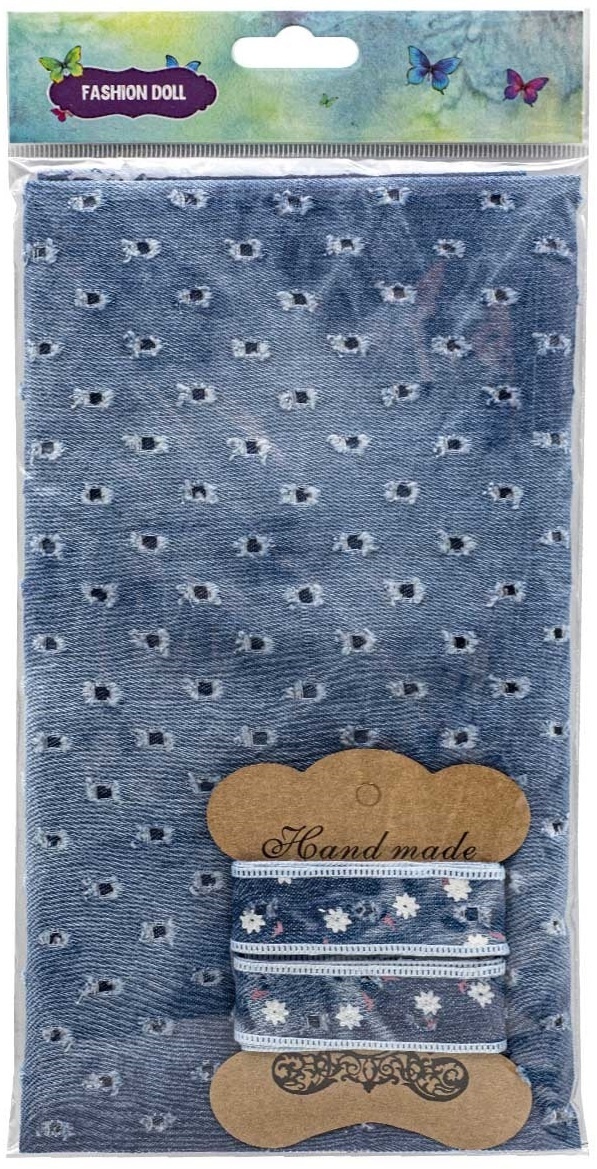 Blue Denim Patchwork Fabric with Braid фото 2