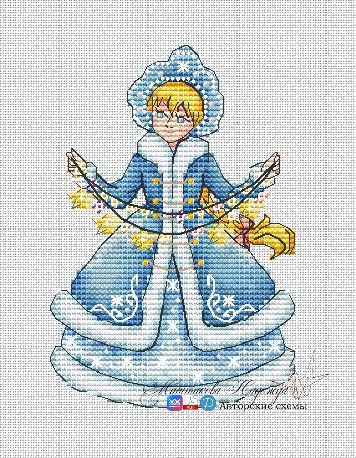 Snow Maiden with a Garland Cross Stitch Pattern фото 1