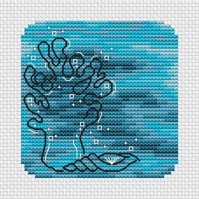 Blue Coral Cross Stitch Pattern фото 1